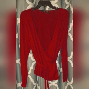 JEANNE PIERRE Red Wrap Blouse